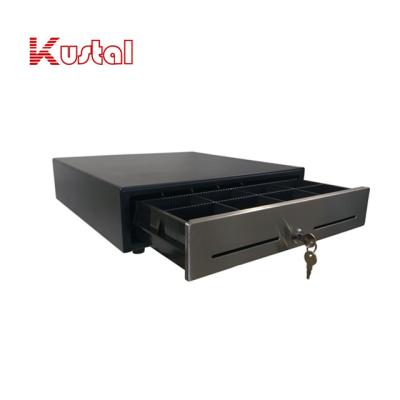 China 12V RJ11 410mm Black Plastic Insert Stainless Panel POS Economical Cash Drawer for sale