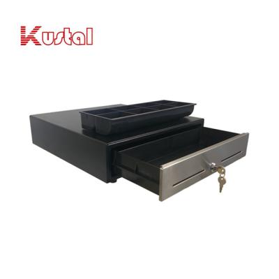 China 24V RJ11 410mm Black Plastic Insert Stainless Panel Square Economical Cash Drawer for sale