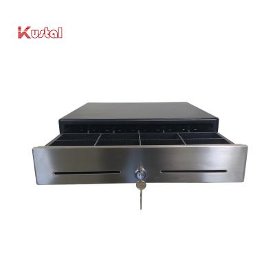 China 410 mm 24V RJ11 Black Classic Square POS Stainless Panel Slide Cash Drawer for sale