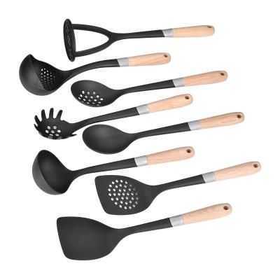 China Sustainable Hot Selling Wooden Handle 8PCS Kitchen Silicone Utensils Set For Home Kitchen for sale