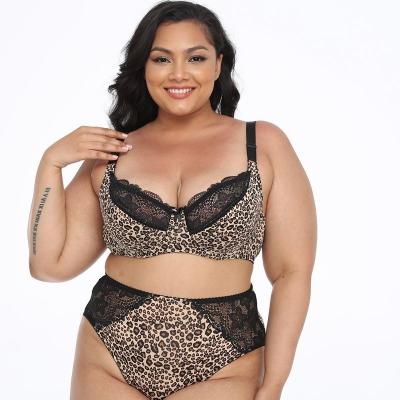 China Dropshipping viable breathable plus size bra and panty sets for women large cup size underwear thin sexy leopard print full coverage for sale