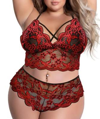 China LOVE viable plus size sexy lingerie for women floral sheer v-neckline lace for sale