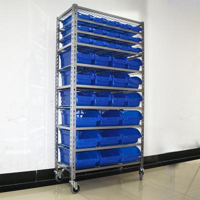 China Corrosion Protection Spare Parts Storage Rack With Plastic Bins Storage Bin Holder for sale