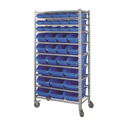 China Corrosion Protection Supplier Chinese Rivet Mobile Trash Can Rack With Wheels Storage Shelves With Bins for sale