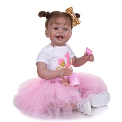 China Newborn Doll Toy Kids Birthday Gift Cloth Body Toy Happy Smile 27 inch 68 cm Baby Toddler Doll Realistic Soft Reborn Surprise Doll for sale