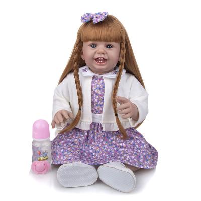 China Soft Toy 27 Inch 68 Cm Newborn Baby Toddler Smile Doll Cloth Dolls Happy Reborn Long Body Light Brown Hair Toys For Kids Birthday Gifts for sale