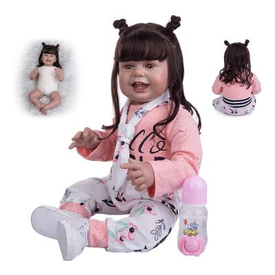 China 27 Inch Soft Hand Paint Toddler Toy Long Rooted Hair Cloth Body Reborn Baby Dolls Charming Smile Newbron Doll Toys Kids Birthday Gifts for sale