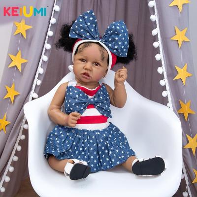 China Real Touch Toy New Two Pigtails KEIUMI Toddler Boneca Bath Doll Soft Reborn Black Skin 57cm Silicone Baby Dolls Toys Kids Friend for sale