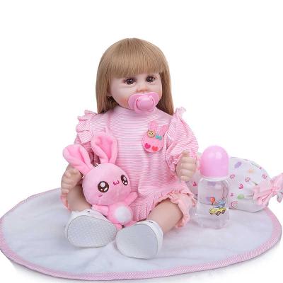 China Soft Toy Golden Hair Bebe Doll Reborn Realistic Dolls 48cm Big Eyes Body Cloth Toddler Girl Newborn Doll Kit for sale