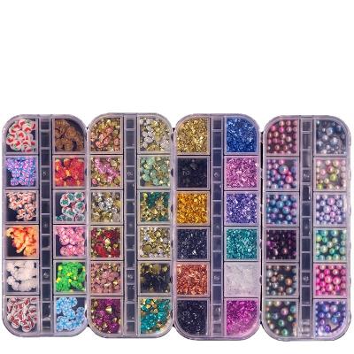 China Wholesale Mixed 3D Multi Modeling Design Mixed Modeling 12 Grid DIY Nail Color Resin Drill Mermaid Pearl Caviar Pottery Slice Soft Manicure Set for sale