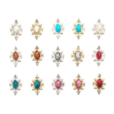 China Hot Selling Mixed Models Nail Alloy 3D Vintage Stone Nail Fashion Design DIY Metal Rhinestone Art Decorations for sale