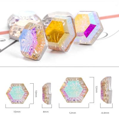 China Hot Shiny Factory Manicure Hexagon Diamond Carving Flat Bottom Gem Water Diamond Manicure Crystal Glass Accessories for sale