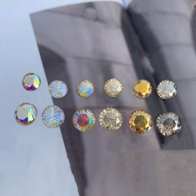 China 2021 brilliant new popular nail round diamond bow carving flat bottom gem crystal glass nail material for sale