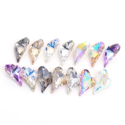 China Factory Sales Fashion Design Art Crystal Crooked Peach Heart Diamond Multicolor K9 Bottom Pointed Rhinestones Shiny Glass Nail Studs Decoration for sale