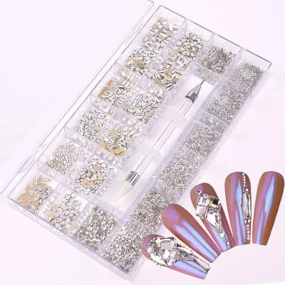 China New Design Extremely Shiny 3d Mixed Fancy Crystal Nail Art Rhinestones Box Rhinestone Nail Art Decoration Diamond Shape Kit Flatback Glass for sale