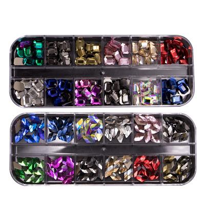 China Extremely Shiny Design 3D Good Quality Mixed Diamond Modeling 12 Grids Suit Diamond Nail Flat Glass Contoured Crystal Decorative Box for sale