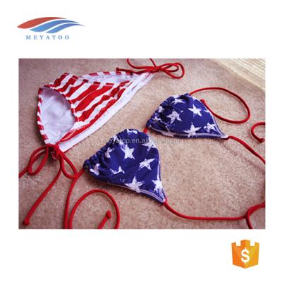 China Anti-UV American Side Tie Flag Bikini Factory Price Custom Printed Bikini for sale