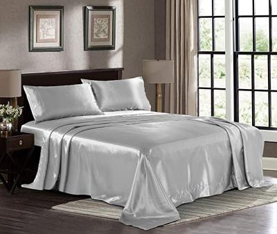 China Viable Soft Silk Taupe Ice Silk Sheet Sheets With Silky Flat Sheet Satin Pillowcase Set for sale