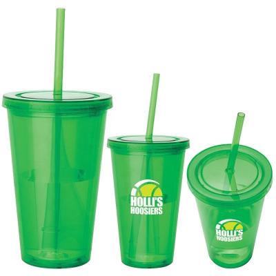 China Wholesale Customized Sustainable Plastic Double Wall Tumbler 16 oz Reusable Plastic Double Wall Cup With Straw for sale