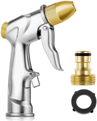 China Handheld Atomizer Rise Garden Hose Nozzle Sprayer 100% Metal Pistol Grip Handheld Nozzle Water Resistant 4 Spray Mode High Pressure Nozzle for sale