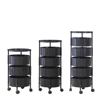 China Best Viable Selling Multifunctional Demountable 3/4/5 Layer Rotating With Wheels Black Round Household Storage Rack for sale