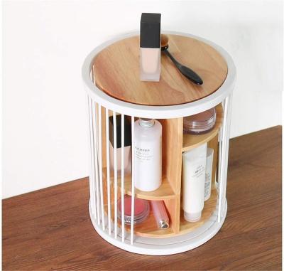 China OEM Handmade Wooden Cosmetic Display 360 Degree Rotation For Makeup Organizer for sale