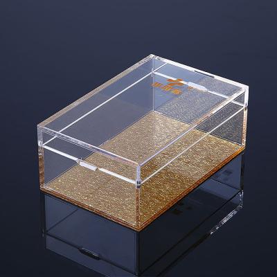 China Custom Plexiglass Wooden Wholesale Clear Storage Boxes Gold Acrylic Box for sale