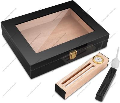 China China High Gloss Factory Customized Wooden High End Cigar Box Humidor Production With Hollow Transparent Lid for sale