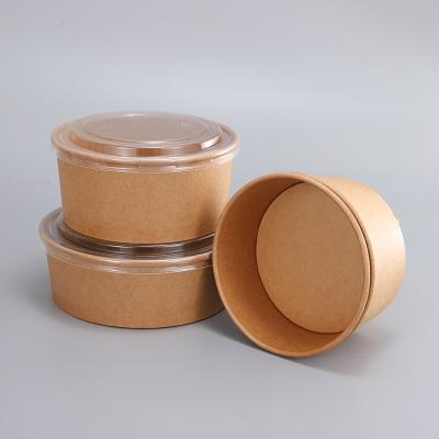 China Custom Print Eco-friendly Disposable Food To Go Packaging Container Kraft Paper Rice Soup Cup Take Away Salad Bowl With Lid for sale