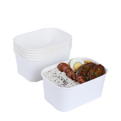 China Disposable Take away food packaging white paper bowl PLA coating rectangle paper bowl food container eco-friendly for sale