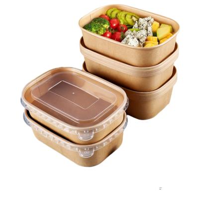 China Degradable rectangle paper bowl PLA Lined paper food packaging boxes salad container eco friendly for sale