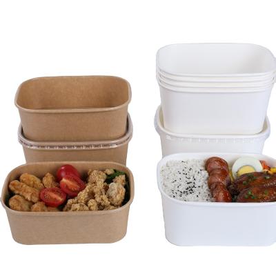 China Biodegradable rectangle paper bowl salad box take away food packaging boxes pla coating salad bowl for sale