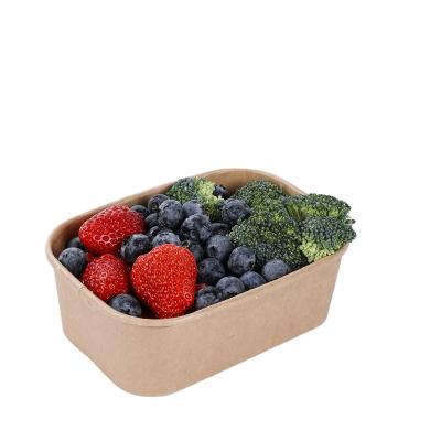 China Compostable PLA coated rectangle paper bowl kraft paper salad bowl take away lunch box food packaging boxes for sale