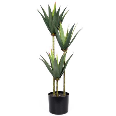 China High Quality Indoor Outdoor Decoration 3 Branches Heads Artificial Agave Plants Tree Aloe Vera Bonsai Garden Decoration for sale