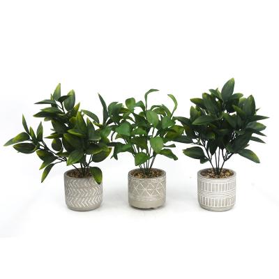 China Indor Decoration HuiCai Fake Plam Leaves Cement Round Pots Plastic Artificial Plants Indoor Outdoor Decor for sale