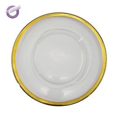 China PZ37240 Gold Rim Dish Charger Stocked Glass Wholesale For Table Decoration for sale