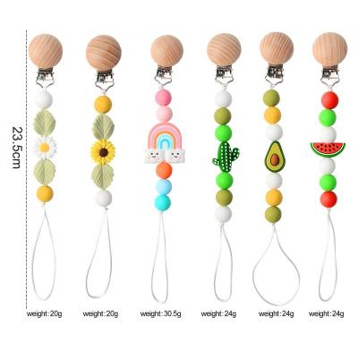 China Soft Toy New Products LFGB Approved BPA Free Wholesale Dummy Pacifier Holder Cases Wooden Silicone Baby Pacifier Clip for sale