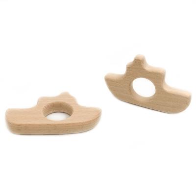 China Eco-Friendly Soft Toy Wooden Boat Nature Baby Organic Teether Ring DIY Rattle Teething Grabbing Wooden Sensory Toy for sale