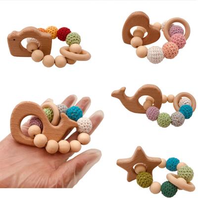 China Soft Wooden Crochet Toy Baby Wooden Teether Nursing Bead Teething Crochet Bead Knitted Bead with Bracelet for sale