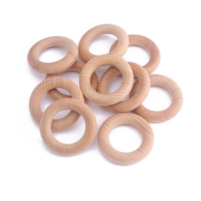 China Soft Toy 50/55/70 Mm Wooden Rings DIY Food Grade Beech Wood Chew Jewelry For Baby Teether Wholesale for sale