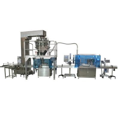 China Full Automatic Food Nuts Weighing Pet Box Filler Multi Head Canning Canning Line Seamer for sale