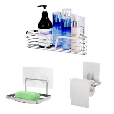 China Waterproof Bathroom Sets Hot Selling Bathroom Corner Shelf Soap Rack Group Organizer Storage Basket and Tissue Rack for sale