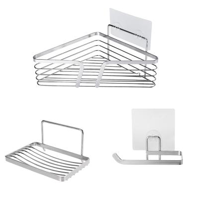 China High Quality Waterproof Stainless Steel Kitchen Bathroom Shelving Sets Soap Rack Tissue Holder Bathroom Corner Shelves for sale