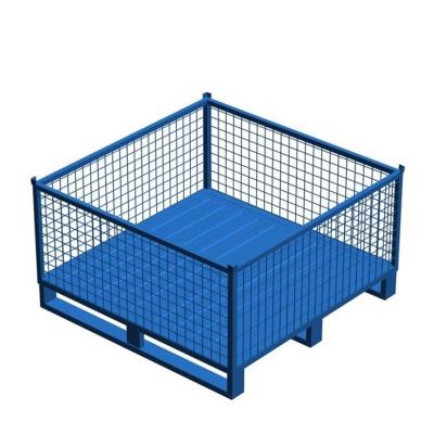 China Non-Slip Recommend Single Sided Collapsible Steel Pallet Mesh Pallet Warehouse Storage Foldable Cage Cag for sale