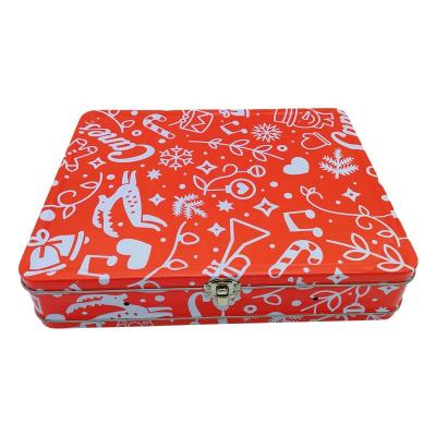 China Food Grade Rectangle Hinged Metal Tin Box For Christmas Gift Hinged Metallic Metal Tin Box 2021 Tin Box for sale