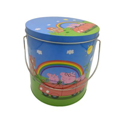 China Home Metal Popcorn Bucket With Lid Tinplate Iron Food Grade Popcorn Bucket China Wholesale Popcorn Container for sale