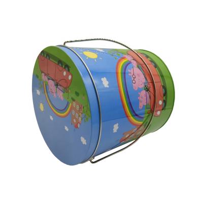 China Home Popcorn Tin Bucket China Factory Metal Popcorn Boxes With Handle And Lid Cylinder Tin Bucket For Food Packet for sale