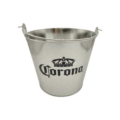 China Sustainable Vintage Beer Metal Ice Bucket With Bottle Opener Galvanized Iron 5L Ice Bucket With Crown Printing for sale