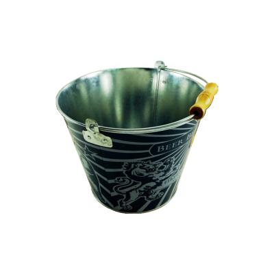 China 5L Sustainable Galvanized Ice Bucket With Wooden Handle And Bottle Opener Custom Metal Beer Ice Bucket From China Factory for sale