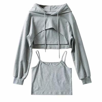 China Yuehui anti-shrink casual women's hoodies fashionable sweatsuit set with logo street wear plain collar hooded tank top for sale